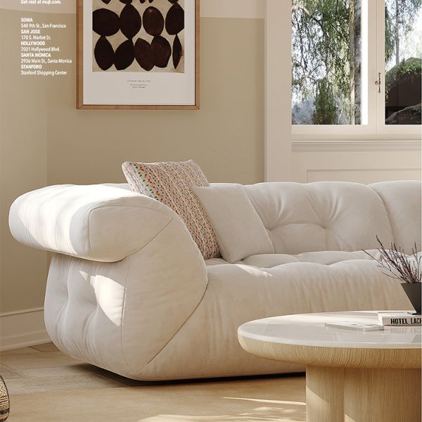 Modern Minimalist Three-Seat Fabric Living Room Sofa Convertible Sectional Home Furniture
