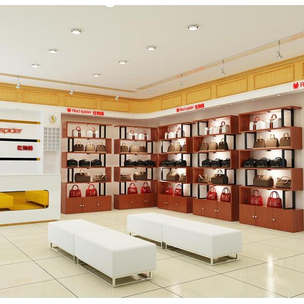 Delicate Wooden Retail Display Shelves Fast Assembled Shoes / Bags Shop Rack