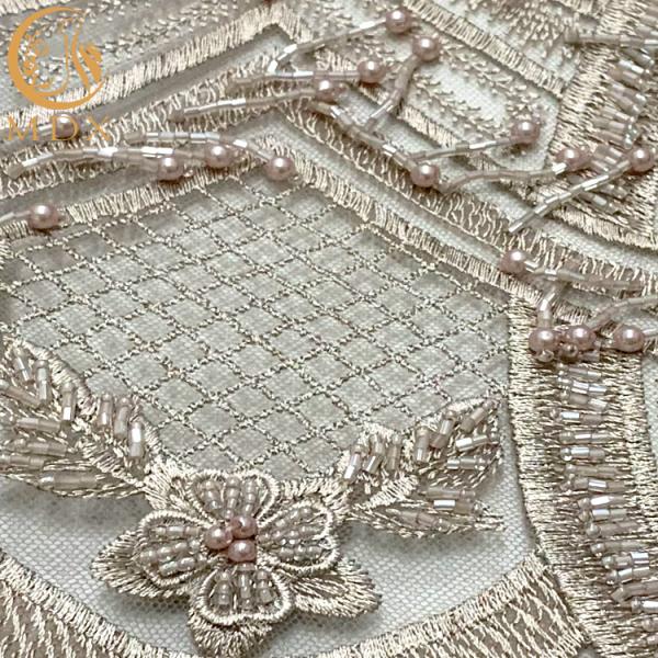 3D Beaded Embroidery Dress Lace Fabric Gold Nigerian Style 135Cm Width