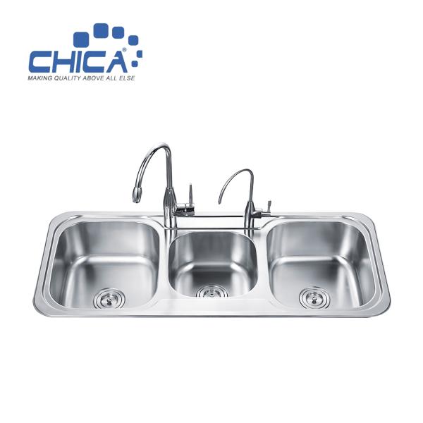 Stainless Steel Corner Sink Press Kitchen Sink Triple Bowl Kitchen Sink With Faucet