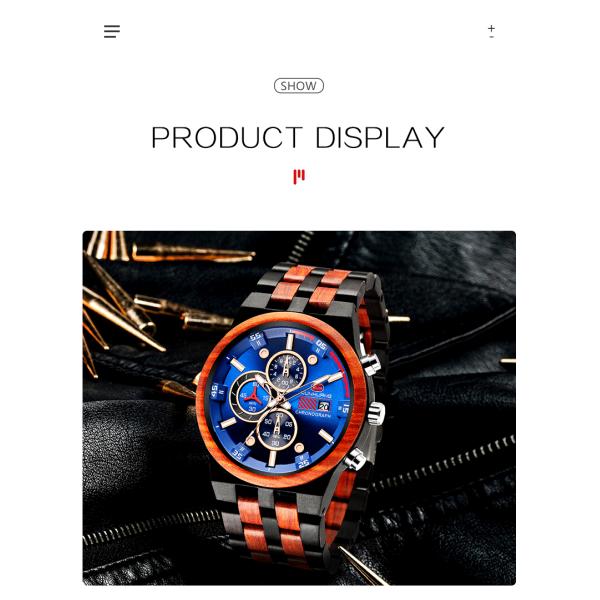 Man Blue Dial  Stripes Wooden Quartz Watch Business Wristwatch Water Proof 1020-2