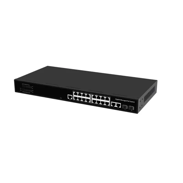 L2 Management Ethernet Switch, 16 Gigabit Poe Switch+2 SFP Uplink Ports and 2 Gigabit Uplink Ports;