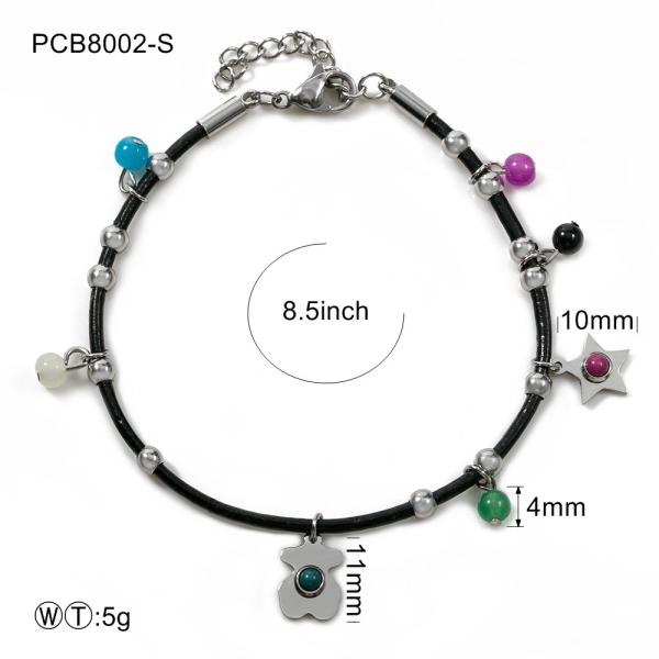 Black Leather Cord Gold Or Silver Stainless Steel Jewellry / Charm Bracelets For Girls