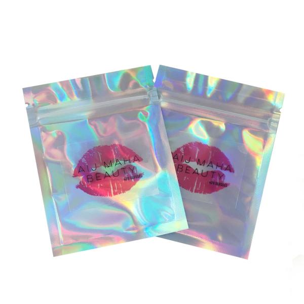 Hot stamp print holographic mylar bag smell proof Doypacks for makeup sponge