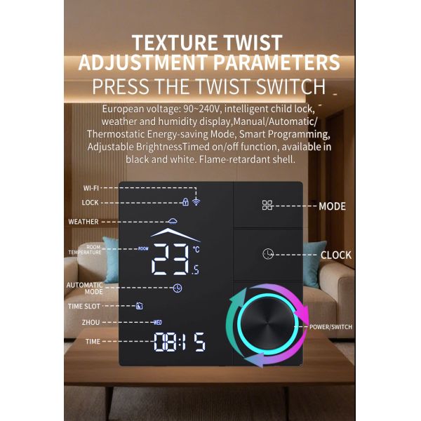 WiFi Knob Thermostat: Voice/App/Weekly Program, Child Lock, 16A