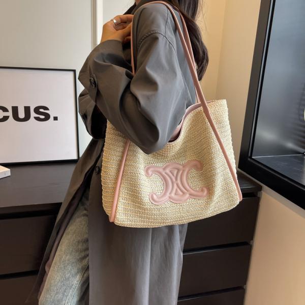 Women Small Straw Bags Summer Beach Tote Bag Handmade Woven Hobo Purse Handbag Customized New Arrival Hand Made Natural Straw Raffia Blue Striped Crochet Beach Bag Crochet Bags Custom Order