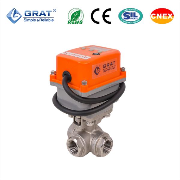 IoT Internal Thread Three-Way Electric Actuated Ball Valve for High-Pressure HVAC Water Treatment Systems SS304 Stainless Steel Body