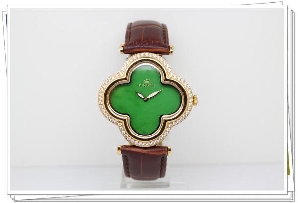Green background Stainless Steel Watches with stones on bezel ladies wrist watch leather band