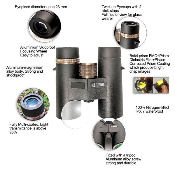 8x42 HD Binoculars Waterproof Telescope  For Hunting