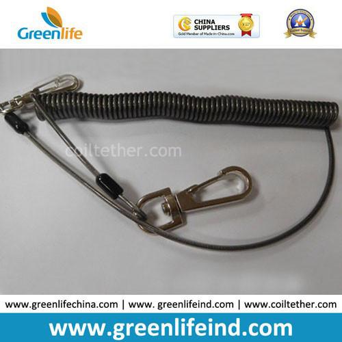 Smooth Black Strong Heavy Duty Coiled Tether Lanyard W/Hooks