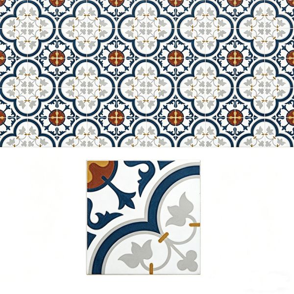Handmade Encaustic Cement Tiles Floor & Wall Tile Solid Texture Unique Flower Design for Hotel Cafe Interior Use 200x200mm