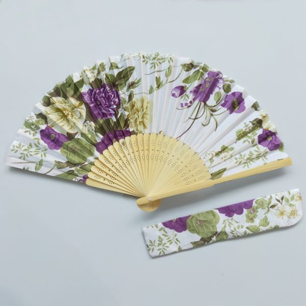 21cm Japanese Bamboo Satin Fabric Fans With Gift Pouch Wedding Favor Custom Printed Folding Fan