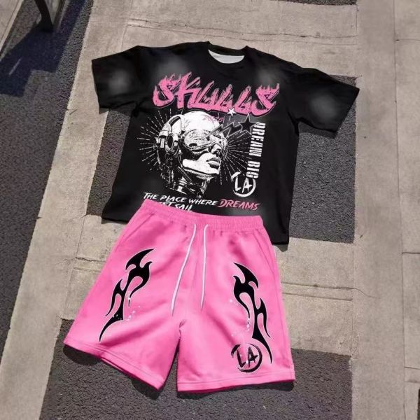 Graphic Design Streetwear Set with Wide-Leg Pants and Breathable Fabric for Urban Fashion