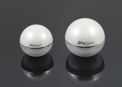 Ball Shape  Plastic Cosmetic Jars With Lids Pearl White Silver Edge