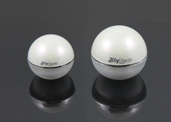 Ball Shape  Plastic Cosmetic Jars With Lids Pearl White Silver Edge