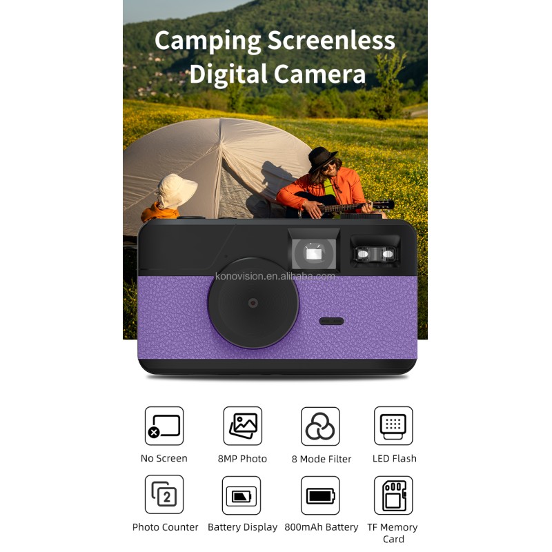 Retro Screenless Digital Camera Screen-free 8 Mode Filters Without Screen 8MP Photo Screen Free LED Flash Camping Camera