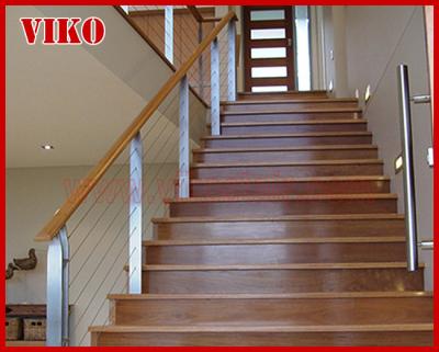 Steel Cable Stair VK79SC  Carbon Steel Powder-coate  Aluminum Treed Beech Wooden  Handrail 304 Stainless Steel  Glass