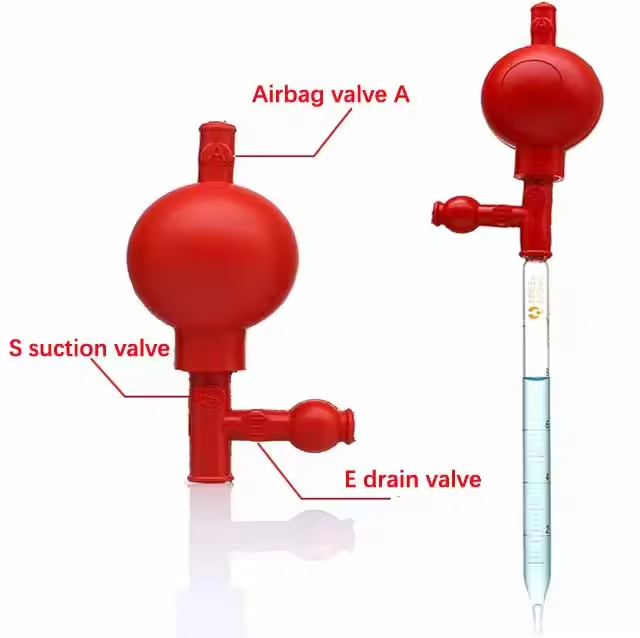 Factory Price With 3 Openings Red Pipetting Ball Quantitative Suction Bulb Rubber Pipette Filler Lab Suction Ball Pipette