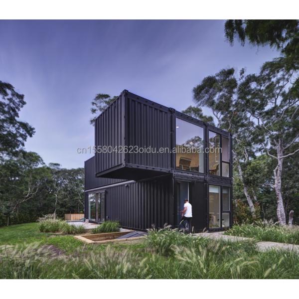 Casa de contenedores prefabricada residencial de 20 pies con pared de vidrio Villa de oficina y montaje de paquete plano de dos pisos