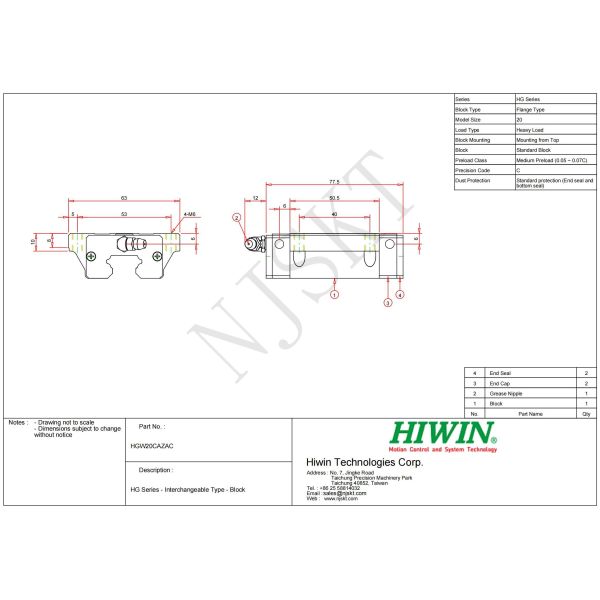 Guidage linéaire HIWIN HGW20CC 20mm Rail de guidage linéaire lourd 3000mm