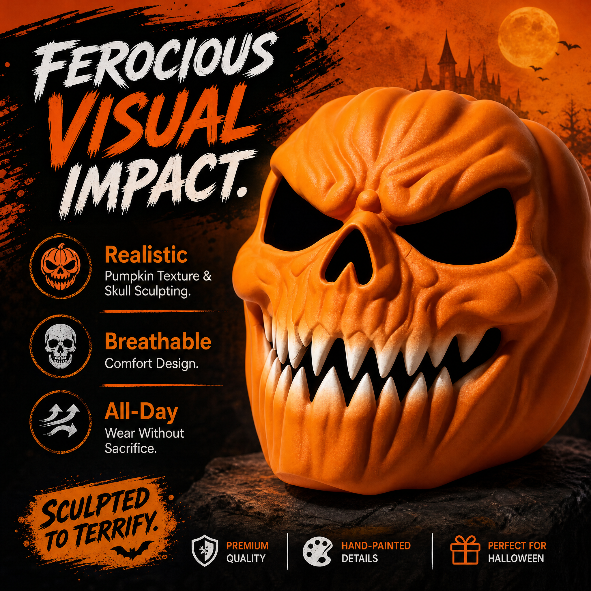 Adult Christmas Decoration 3d Print Halloween Textured Orange Fangs Mask