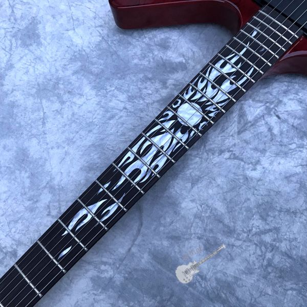 Custom Electric Guitar Rosewood Top Covered Black Hardware in Burgundy Customized Logo Shape