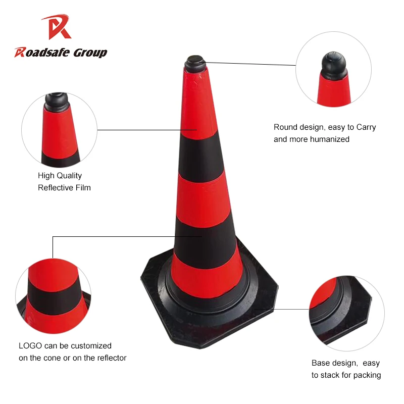 PE + Rubber Traffic Cone | 75cm (4kg) | Rubber Cones Road Warning Orange Black Cones Hot Selling Model for Israel & Palestine