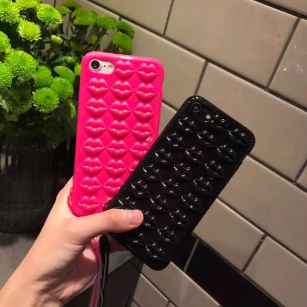 Clear TPU 3D Sexy Lips Back Cover Cell Phone Case For iPhone 7 6s Plus with Lanyard