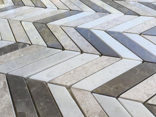 Chevron Brown Silver Marble Mixed Mosaic Tiles , 12x12 Mosaic Tile Sheets