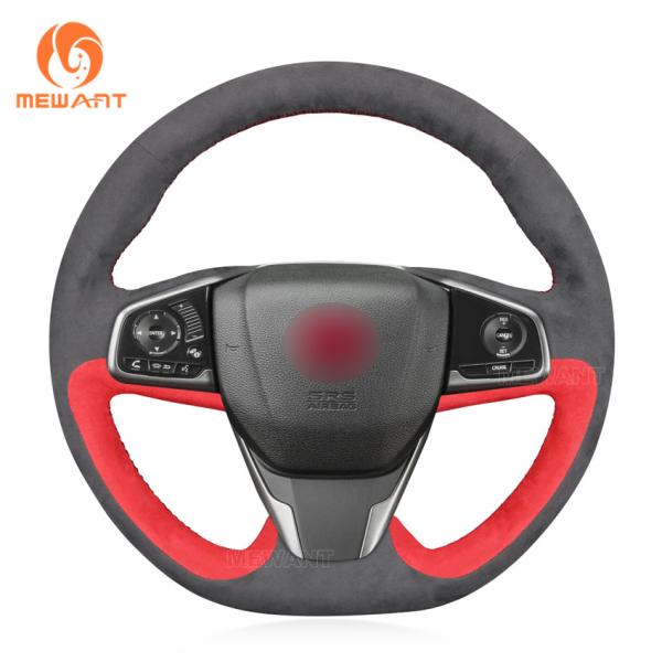 2017-2021 Honda Civic Type R Custom Hand Stitching Steering Wheel Cover in Grey Suede