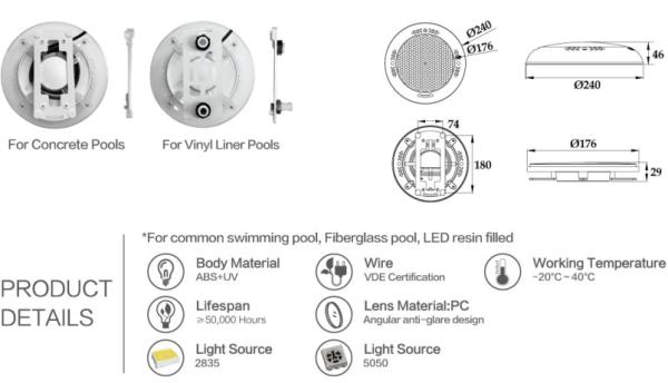 Luz plástica da piscina do diodo emissor de luz da montagem 18W da parede