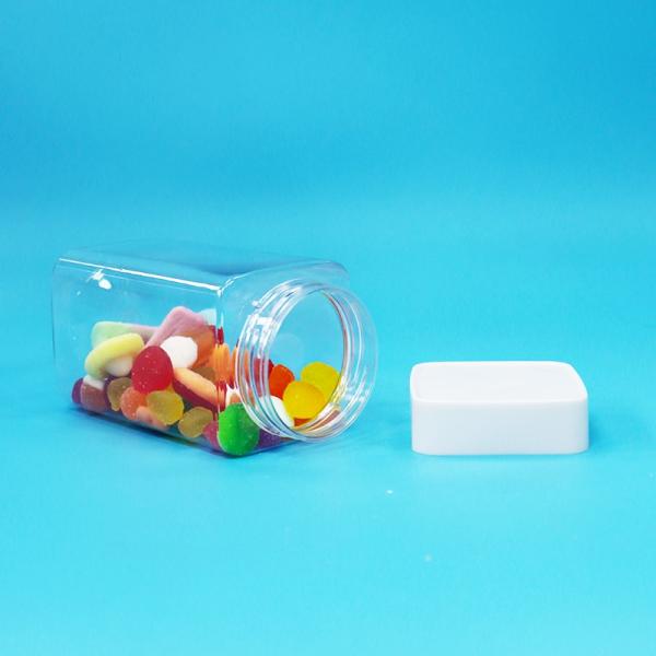 Square White Lid Transparent Empty PET Plastic Food Candy Cookies Jar Food Grade