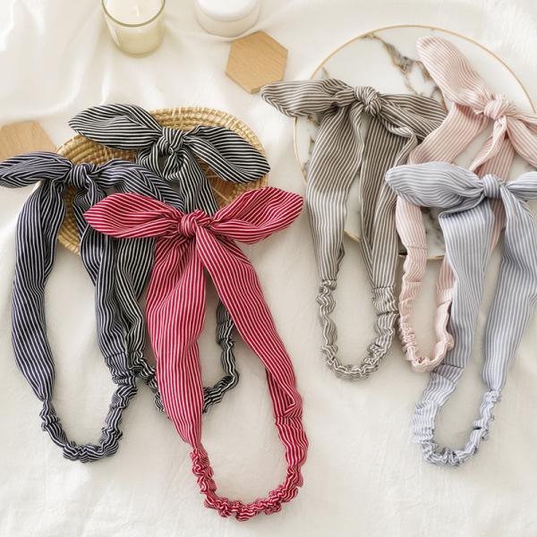 Wire rabbit ears pinstripe elastic unique hair bands women's updo knot headband accessories wholesale