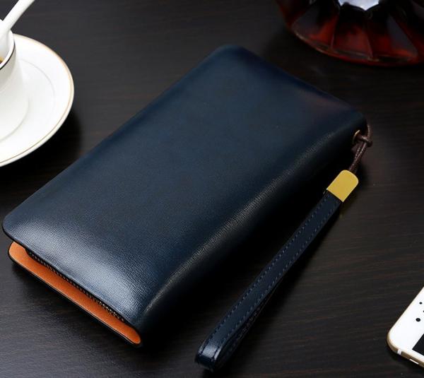 Men Korean version of crusty polished vertical section clutch wallet zipper Commerce