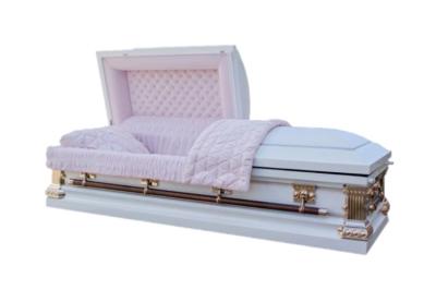 White Shaded Silver Rose Copper Casket, Pink Velvet Interior And Square Corner MC03