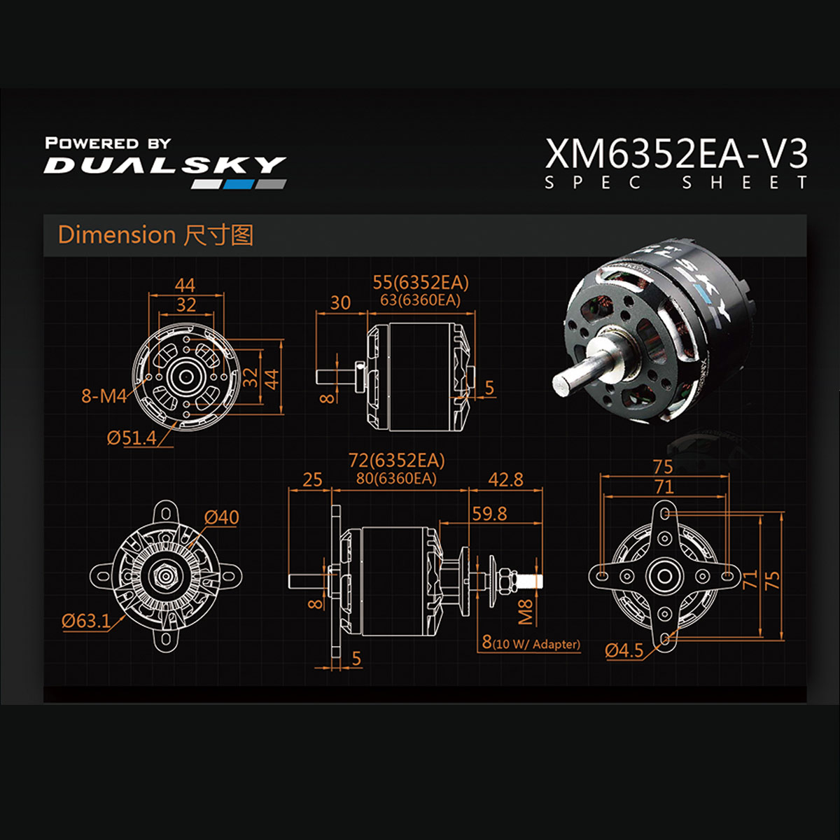 Dualsky XM6352EA-20 V3 KV280 Brushless Outrunners Motor For Radio Control Model Airplane Motors Accessories