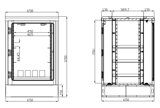 19 Inch Waterproof Outdoor Wall Cabinet Anti Corrosion 1200mm Height
