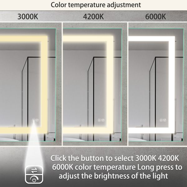 Modern Luxury Wall-mounted Smart LED Vanity Mirror Anti-Fog Backlit Light Frameless IP44 for Home Hotel Villas-Rectangle Design