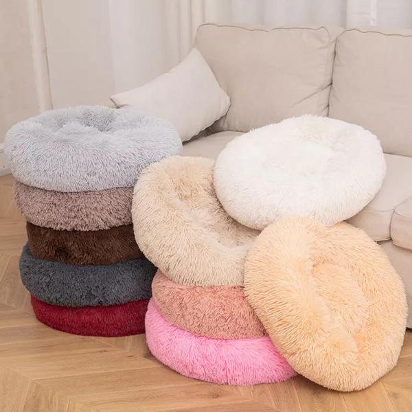 Wholesale Nice Quality Multi-Colors 60*60*4.5cm Soft Heating Nest Round Donut Pet Dog Beds For Pet Cat Dog