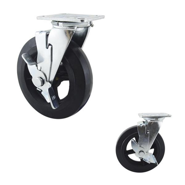 Полость замка стороны плиты шарнирного соединения колеса 8 дюймов большая черная резиновая вырезает сердцевина из сверхмощных рицинусов для промышленных вагонеток