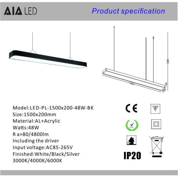 Popular indoor commercial office 48W 1.5M led pendant light for meeting room