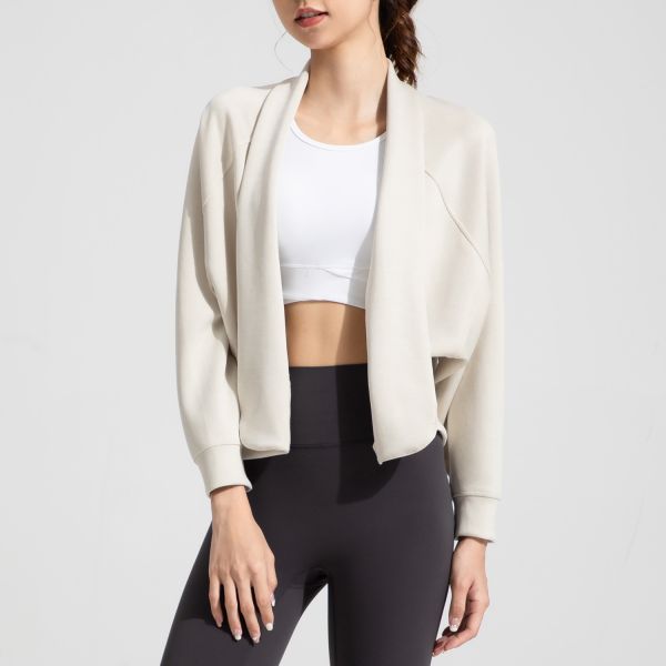 Oversized Batwing Sleeve Open Front Cropped Cardigan for Women Soft Stretchy Yoga & Casual Wear in Mocha Brown