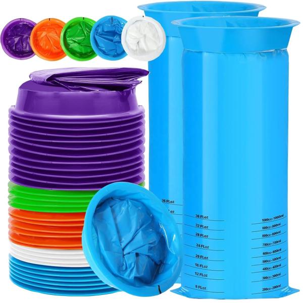 Paquete de 60 bolsas de 1000 ml para vómito en el coche, bolsas para el mareo en viajes y el mareo por movimiento, resistentes a fugas, bolsas para vómito de grado médico