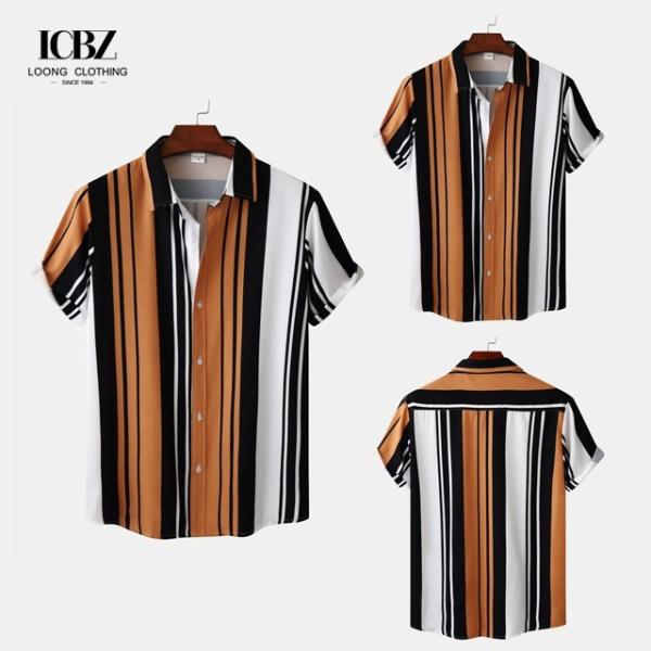 5000 Quantity Men's Beach Stripe Shirt Casual Slim Fit Shirts for Printing in Summer