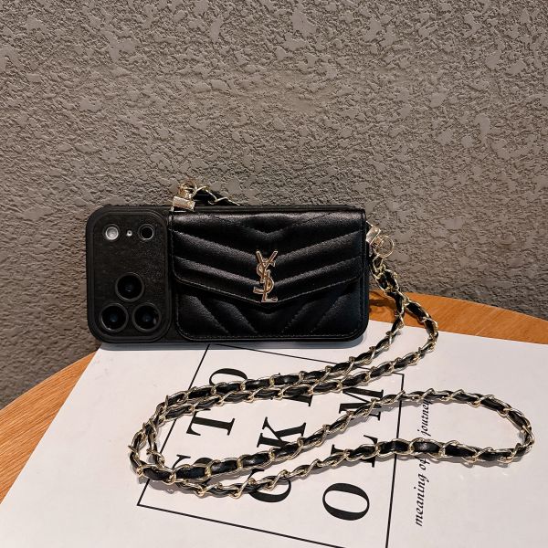 YSL 3D Card Holder Case with Precision Hole Edges Full Coverage iPhone 17 Pro Max Phone Case