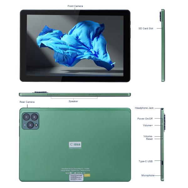 C Idea 10 дюймовый Android 12 Tablet 8 ГБ оперативной памяти 256 ГБ ROM Модель CM8000PLUS Зеленый