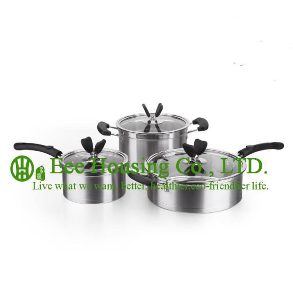 3 pieces stainless steel cooking cookware including fry pan and soup pot and milK pot