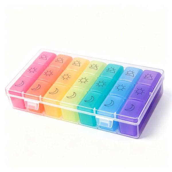 Weekly Pill Organizer,3-Times-A-Day 7 Day Pill Box Large Compartments Moisture