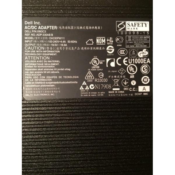 19.5V 16.9A Dell Laptop AC Adapter 330W With 6 Foot Power Cord