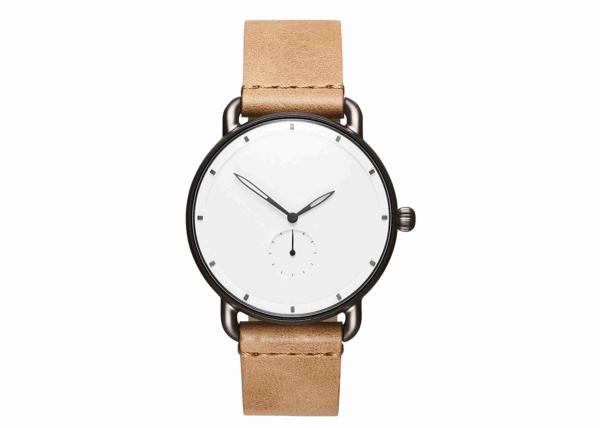Tan leather wrist watch stainless steel back water resistant 5atm for men